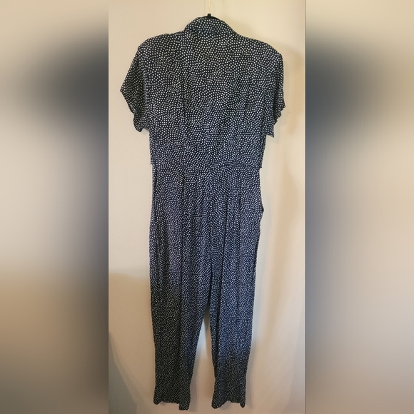 Vintage 80s 90s Pocket Tie Front Polka Dot Jumpsuit Large 8/10? Short Sleeve - Picture 2 of 7